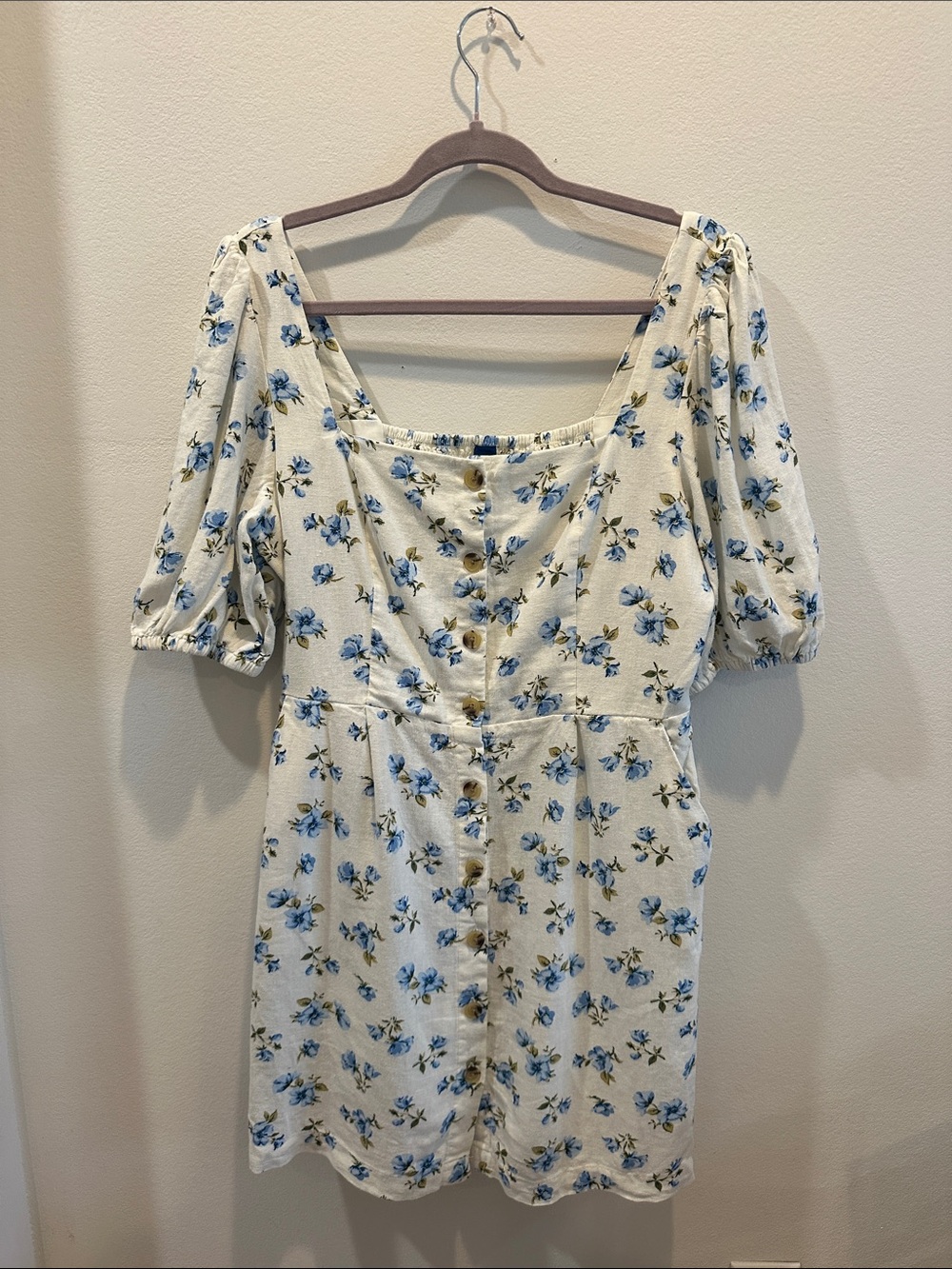 Old Navy Cream Mini Dress with Blue Floral Print